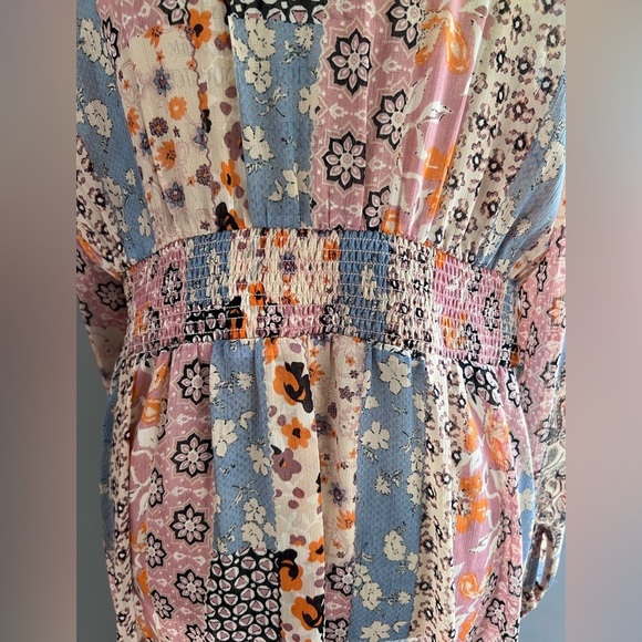 Sheer Patchwork 1/2 Button Up Duster Pink Blue G.I.L.I. Got It Love It Sz M - Picture 4 of 8